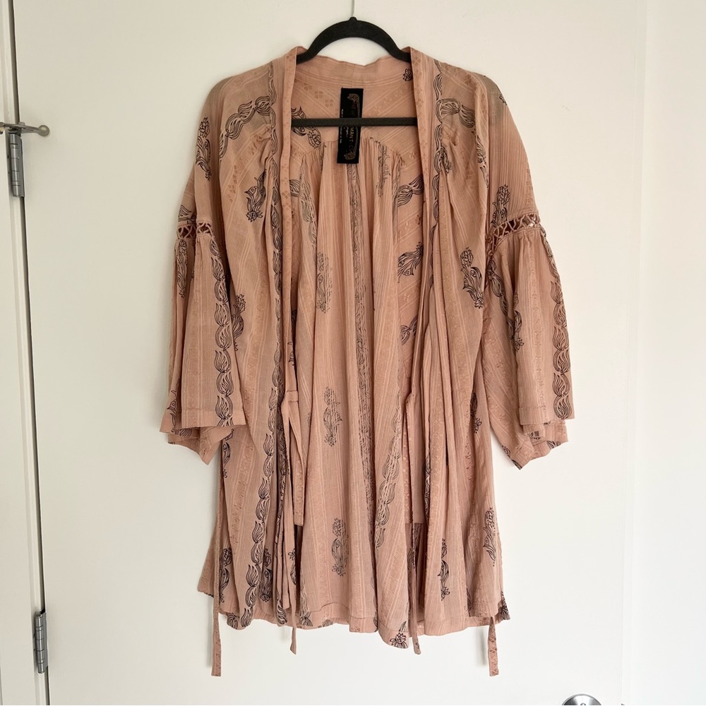 Free People soft warm pink and black Embroidered Kimono